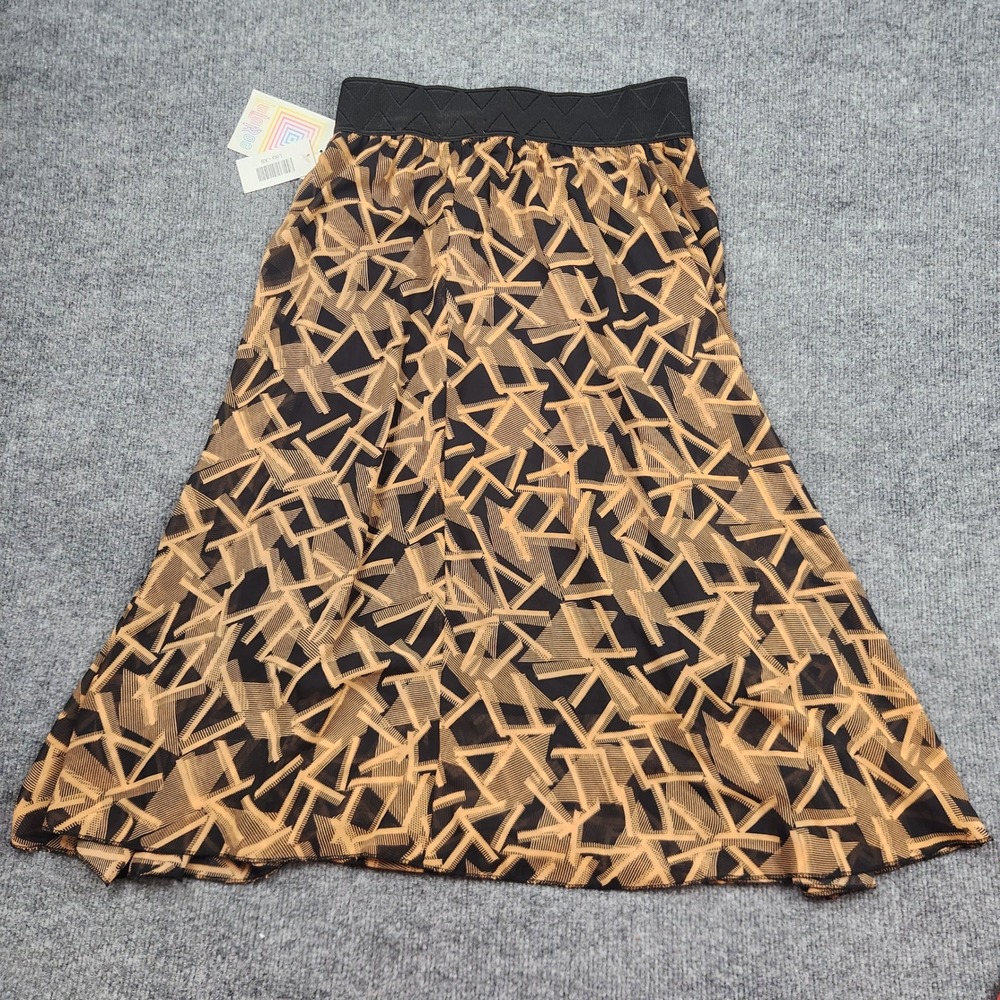 LuLaRoe Lola Skirt Womens XS NWT Black Tan Geometric Mesh Midi Elastic‎ Waist